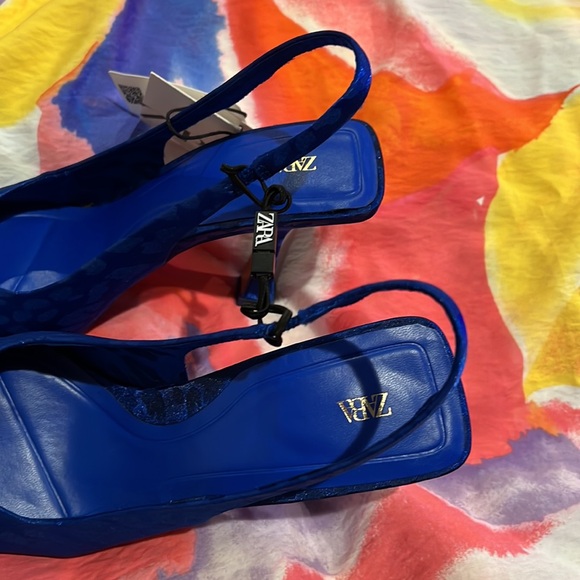 Zara pumps in Royal Blue Satin cheetah  print unworn, New with tags - Picture 5 of 8